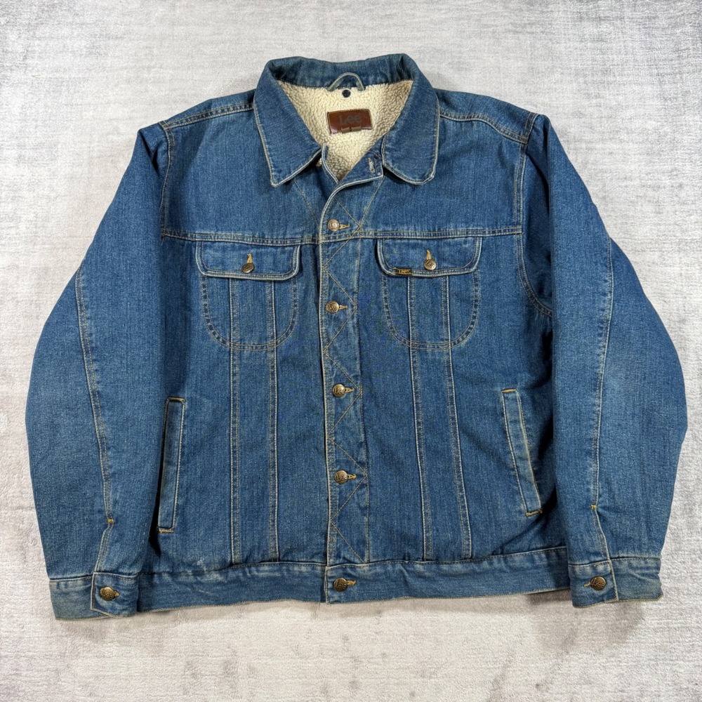 Lee Jacket Mens Large Blue Denim Trucker Sherpa Lined Workwear Outerwear LM45154